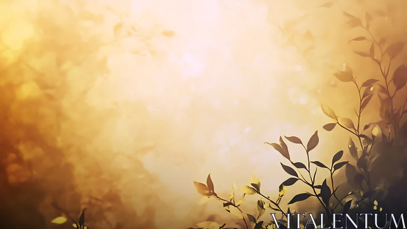 Backlit foliage silhouettes in warm golden atmospheric haze