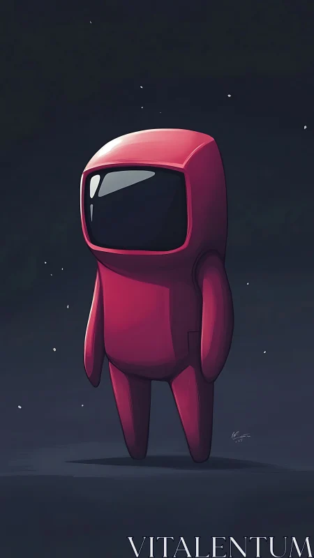 Red spacesuit character stands centered on dark ground