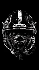 Zombie football helmet merges horror and gritty sports iconography.