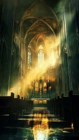 Sunlit cathedral aisle where golden dust learns to sing.