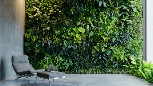 Living Wall Installation with Minimalist Seating in Contemporary Interior Atrium
