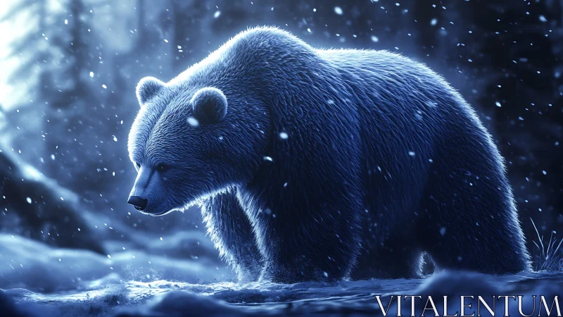 Nocturnal grizzly bear rendered in high-contrast blue light