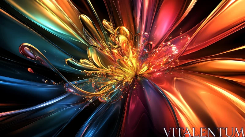 Radiant chromatic energy burst in fluid abstract bloom.