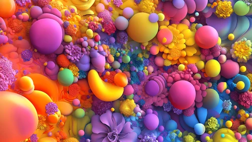 Vibrant 3D bubble clusters forming abstract floral field.
