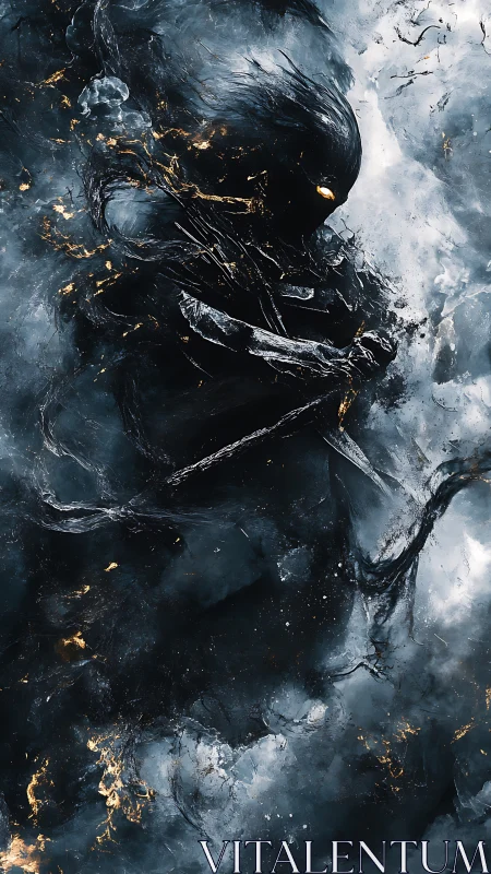 Stormforged shadow warrior rises within swirling darkness