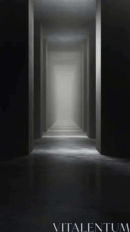 Endless steel corridor breathing in grayscale silence.