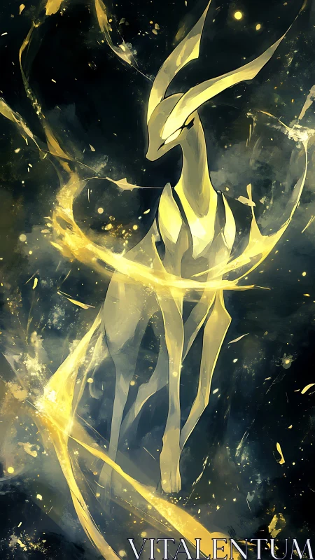 Celestial golden fox spirit wrapped in swirling light.