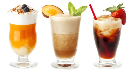 Three Summer Beverage Cocktails Layered with Fruit Garnishes
