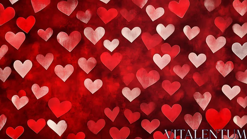 Red heart array against dark crimson background. Love motif.