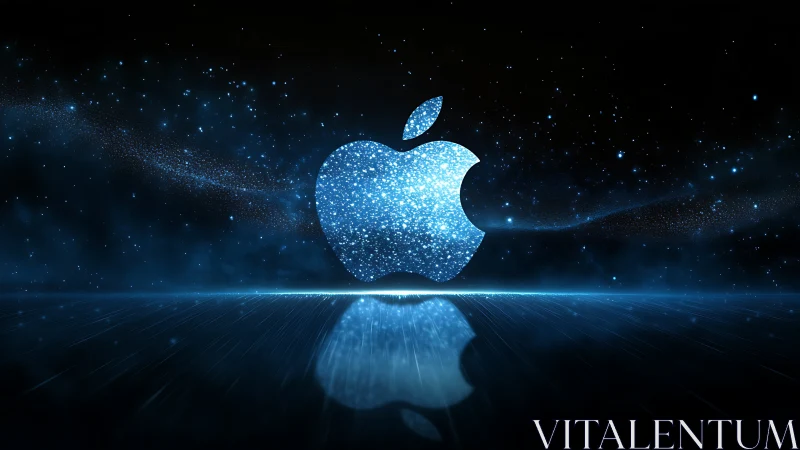 Glittering particle apple logo rendered in deep space environment