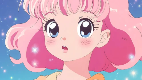 Starry eyed anime girl gazes upward in dreamy wonder