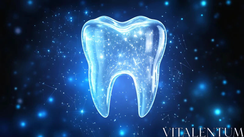 Translucent digital tooth glows with embedded starfield nodes
