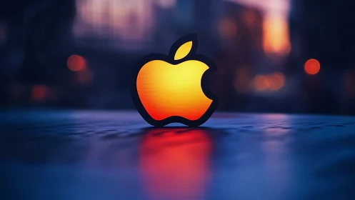 Luminous Apple Logo with Urban Bokeh Backdrop.