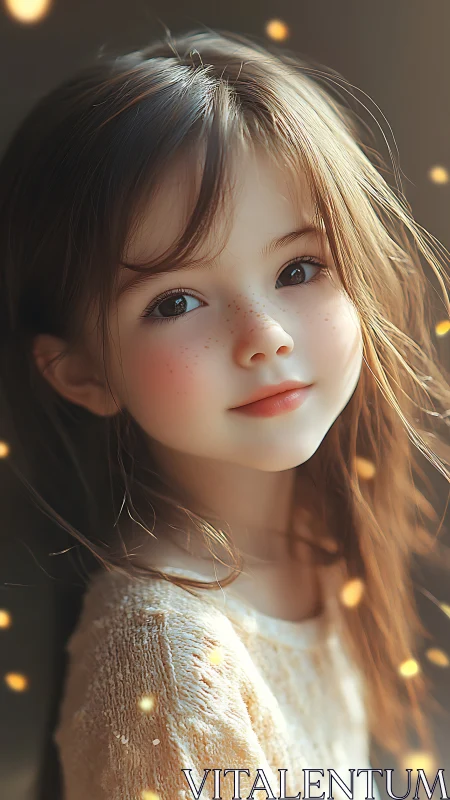 Portrait of Young Girl with Warm Lighting and Particles.