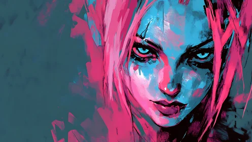 Neon-stained rebel glare in electric midnight brushstrokes.