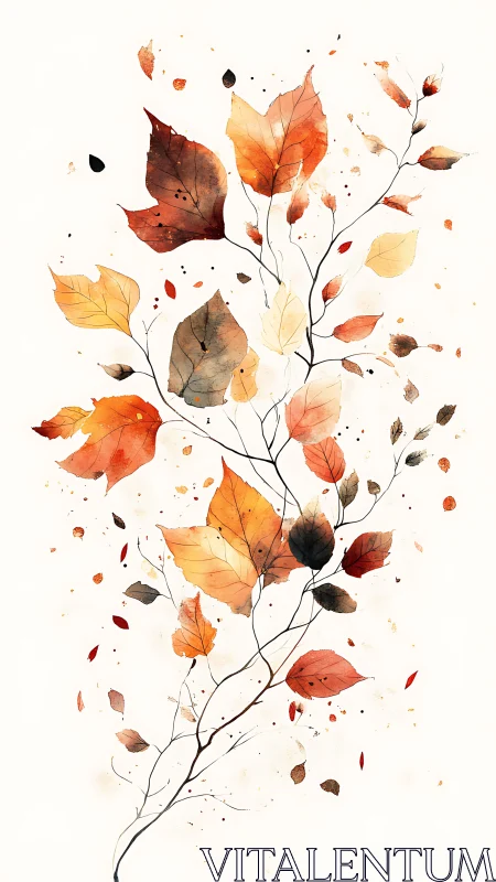 Gentle dance of autumn leaves on airy white canvas.