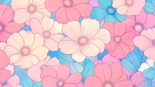 Colorful Blooms Overlap in Playful Floral Pattern.