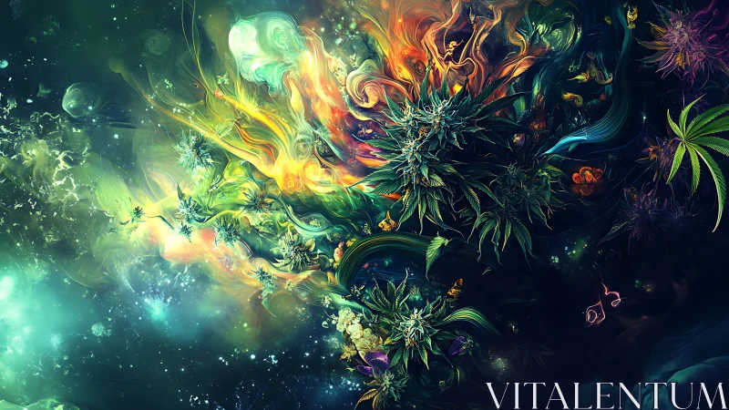 Cosmic Bloomstorm of Neon Botanicals in Deep Space Night.