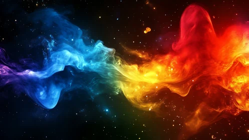 Chromatic nebula streams collide in deep cosmic vacuum