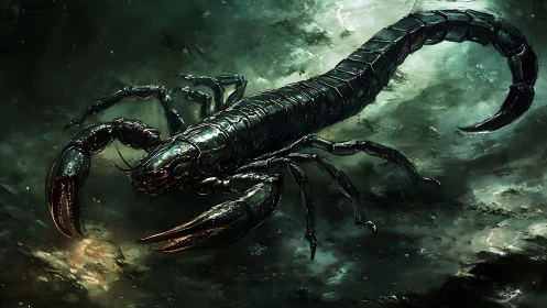 Digital painting of armored scorpion in cinematic low key lighting.