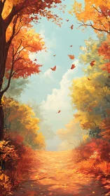 Autumn's Golden Path Through Nature's Colorful Embrace