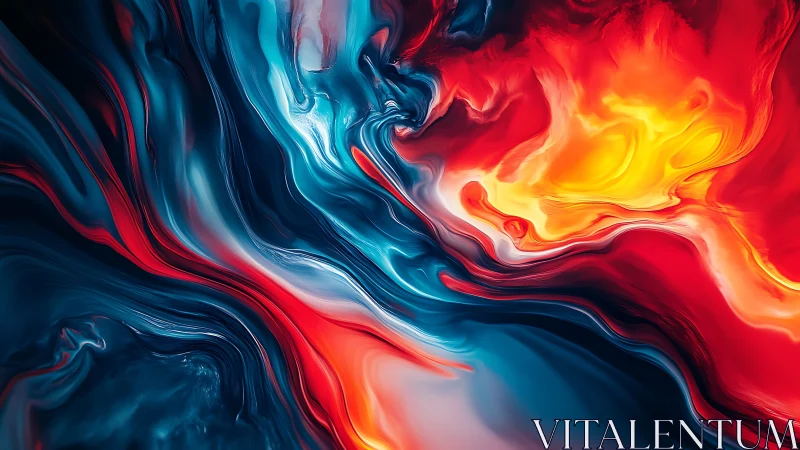 Fluid chromatic turbulence contrasts neon cyan and ember reds