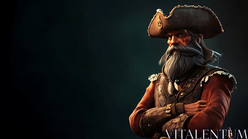 Digital rendering shows stern older pirate in three-quarter view