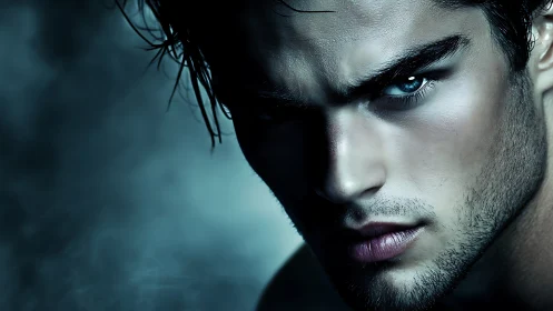 Intense male portrait under cold cinematic side lighting.