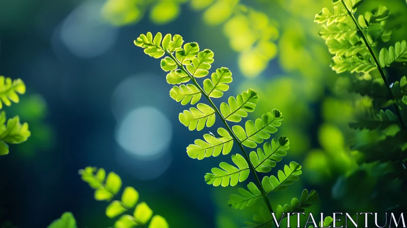Backlit fern fronds display detailed venation in shallow focus