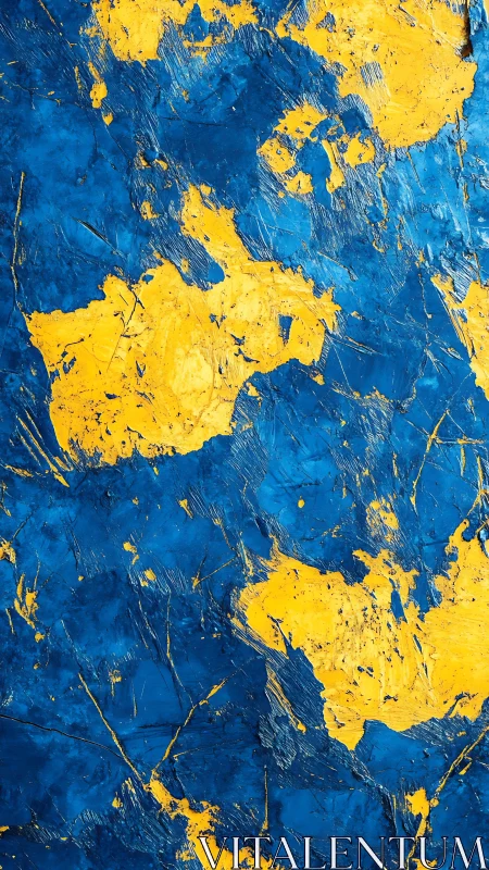 Textured cobalt and ochre abstract impasto surface.