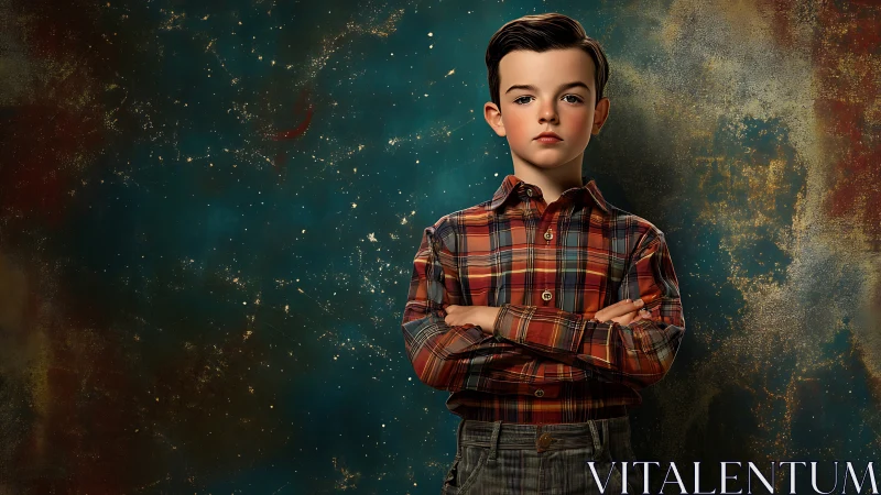 Plaid-shirt prodigy stands firm against a swirling starfield