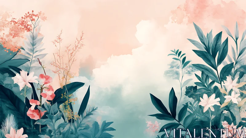 Botanical Landscape with Flora and Atmospheric Conditions.