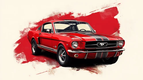 Red classic muscle car roars against bold paint-splash backdrop