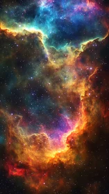 Multicolor emission nebula plume with dense stellar field