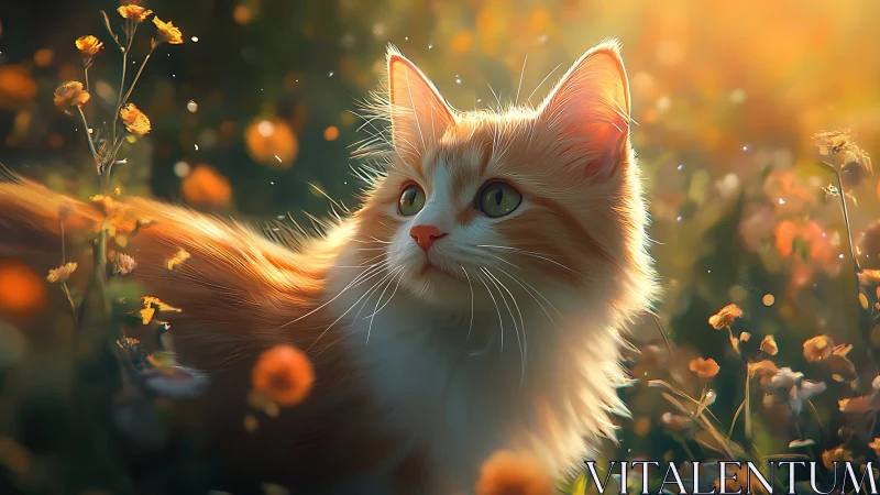 Luminous Feline Dreams Through Golden Wildflower Fields