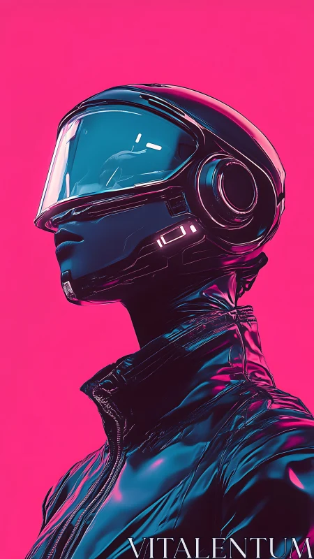 Neon-helmed wanderer slices through hot pink future haze