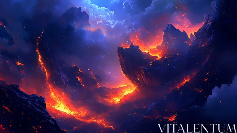 Molten Volcanic Caldera Eruption with Atmospheric Illumination