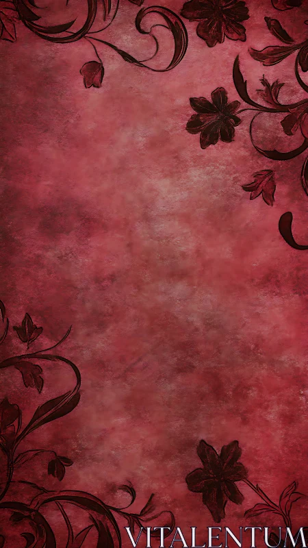 Crimson Floral Baroque Texture with Ornamental Vines.