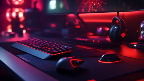 Cozy neon gaming desk glowing with late-night focus.