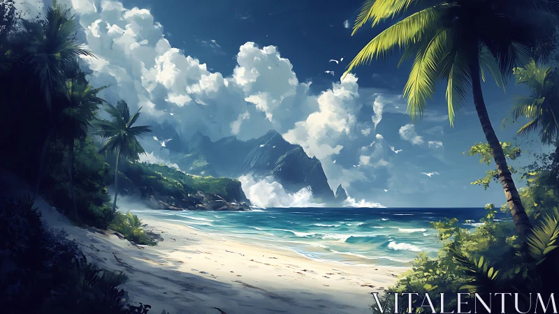 Tropical Coastal Landscape with Mountain Formation.