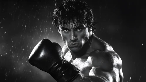 Monsoon Warrior: Wet Knuckles in Grayscale Drama.