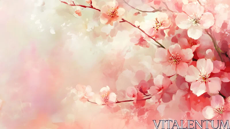 Soft Pink Cherry Blossoms Blooming in Dreamy Spring Atmosphere