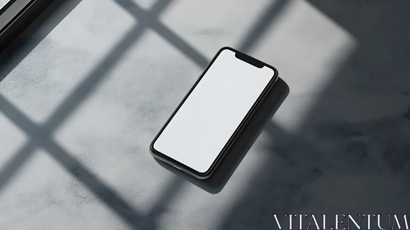 Black Smartphone Casting Geometric Shadows. Minimalist Tech.