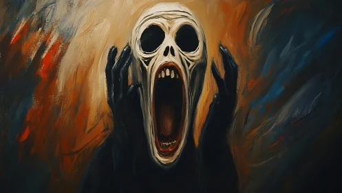 Howling skull phantom erupting through oil-brushed chaos.