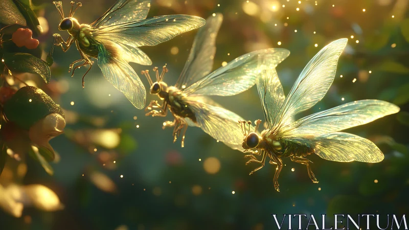 Iridescent dragonflies hover in cinematic backlit bokeh field