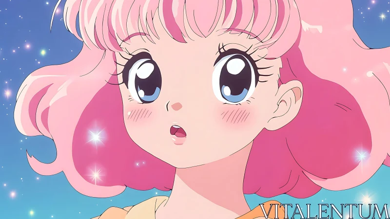 Starry eyed anime girl gazes upward in dreamy wonder