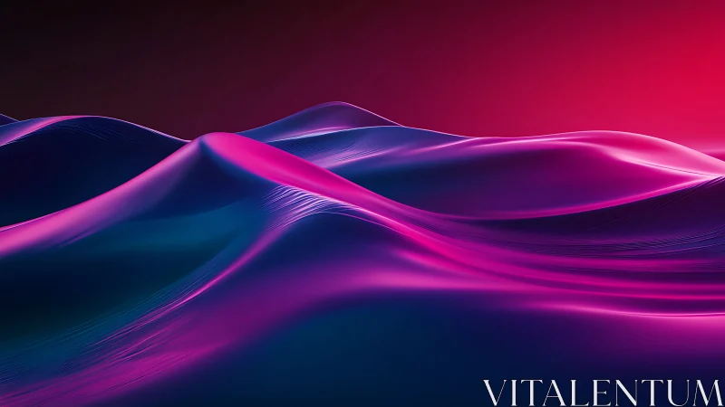 Neon tides quietly rise across liquid chrome dunes at dusk