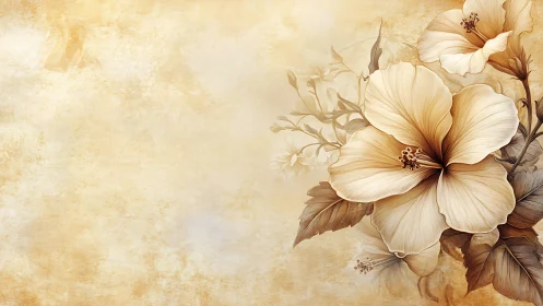 Delicate Cream Hibiscus Flowers Against Soft Vintage Backdrop