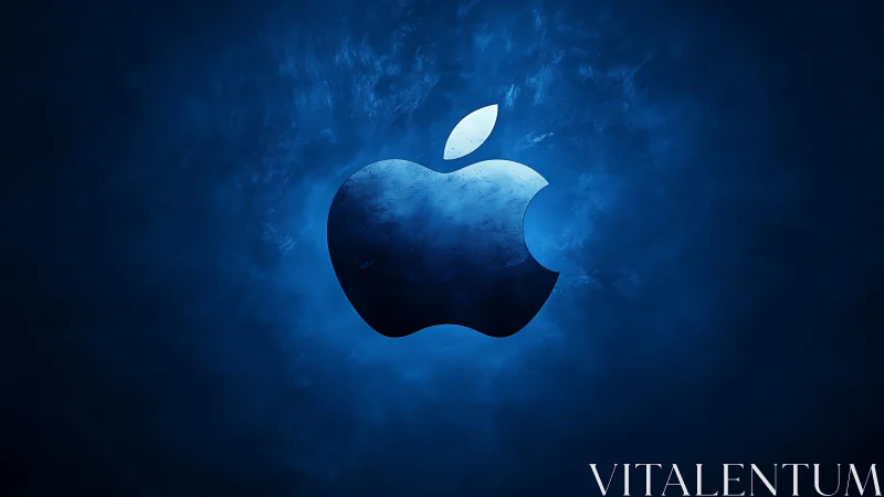 Apple Logo Against Blue Textured Background