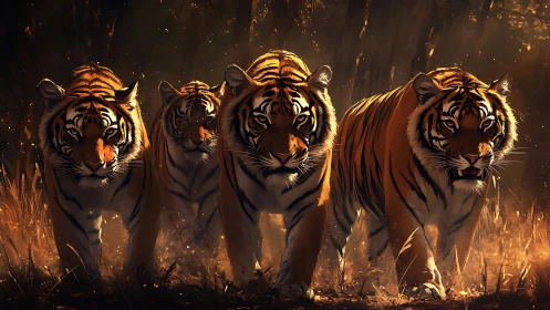 Tiger Pride Emerges Through Golden Twilight Haze